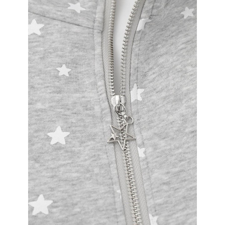 Veste col montant imprimé étoiles avec ailes au dos – Gris