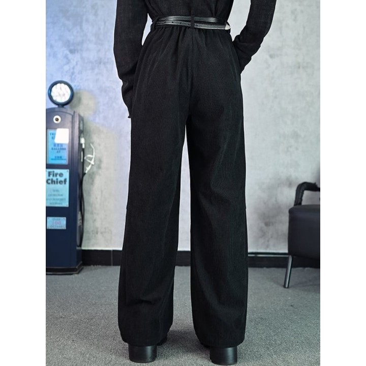 Pantalon large gothique noir brodé de poissons rouges