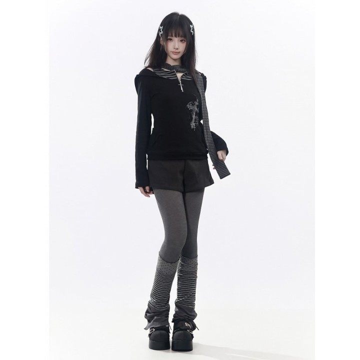 Short taille haute rétro à boucle étoile – Gris