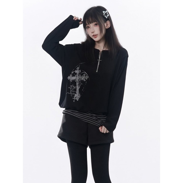 Short taille haute rétro à boucle étoile – Noir