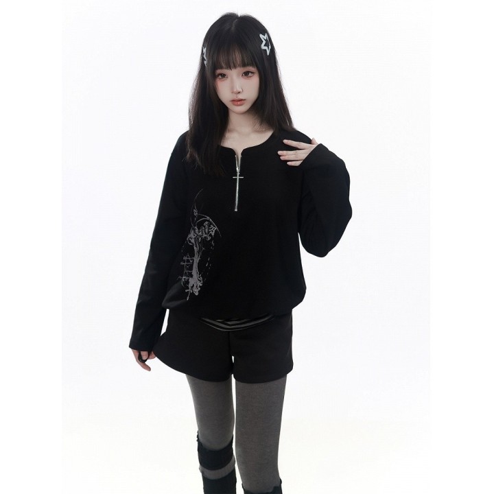 Short taille haute rétro à boucle étoile – Noir