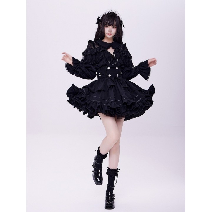 Jupe Jirai Kei noire taille haute à volant