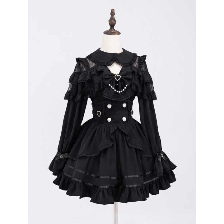 Jupe Jirai Kei noire taille haute à volant