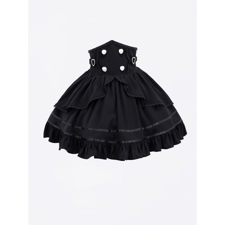 Jupe Jirai Kei noire taille haute à volant