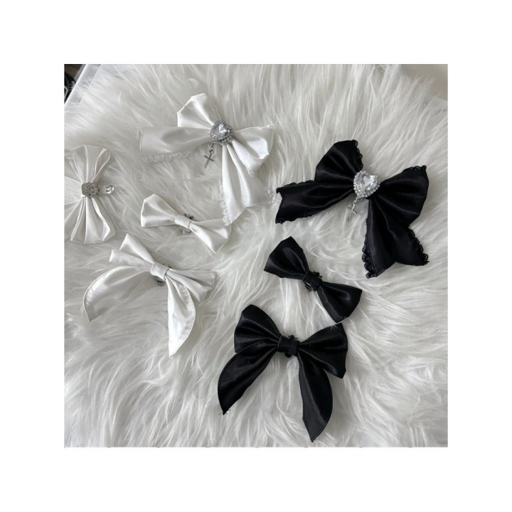 Bottines mi-mollet lolita plateforme à nœuds et zip au dos – Noir et blanc
