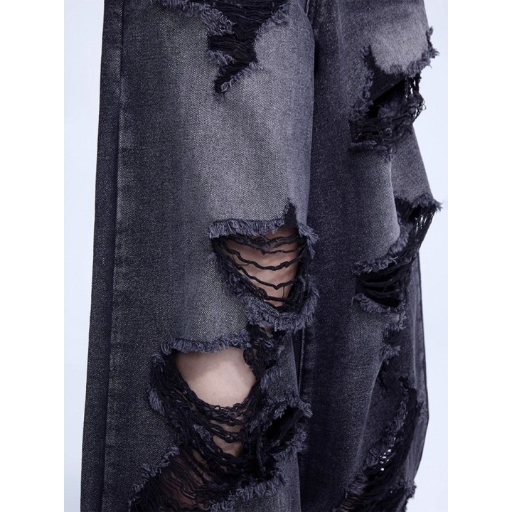 Jean large punk gris foncé effet déchiré