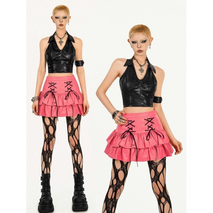 Jupe à volants taille haute (rose fuchsia ou doré)