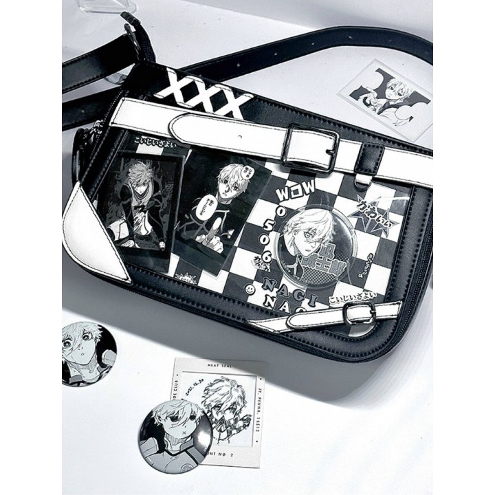 Sac ita à croix et chaîne décorative – Damier noir et blanc