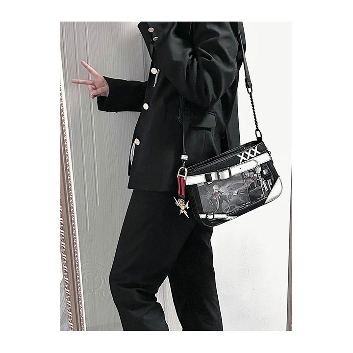Sac ita à croix et chaîne décorative – Damier noir et blanc