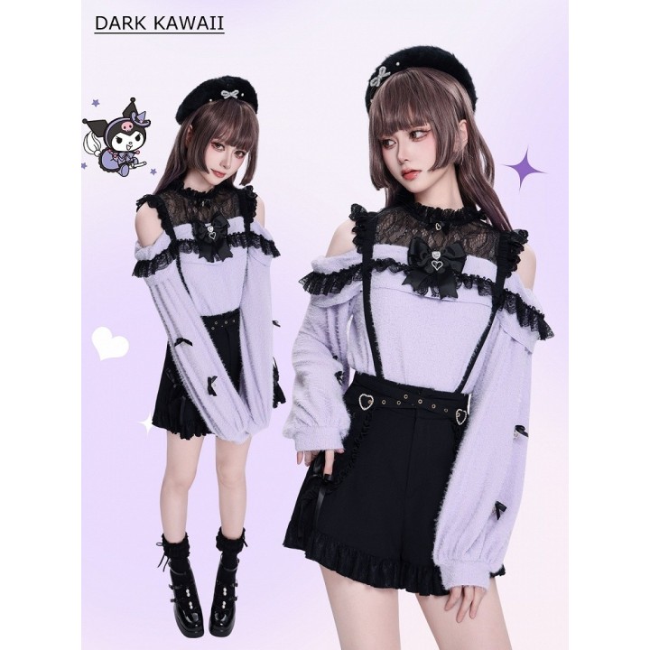 Pull Jirai Kei violet épaules dénudées