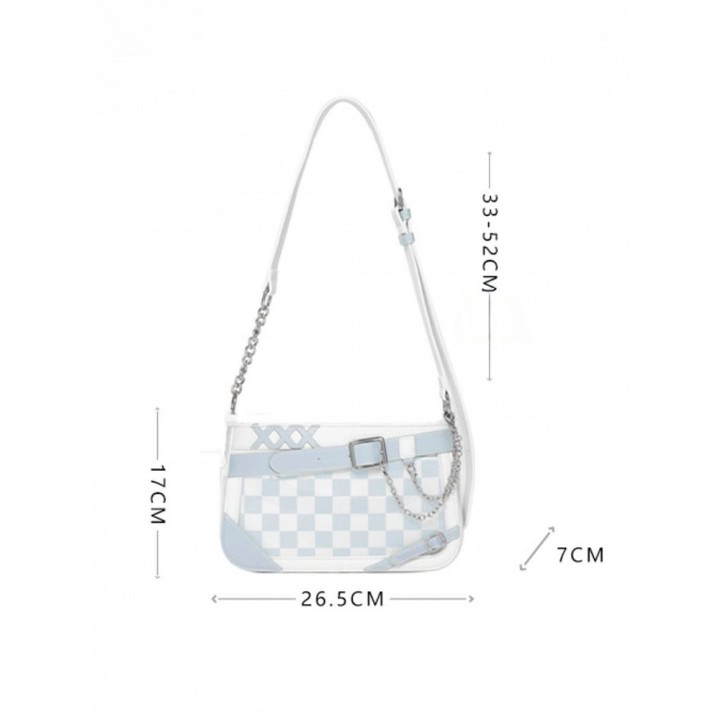 Sac ita à croix et chaîne décorative – Damier noir et blanc