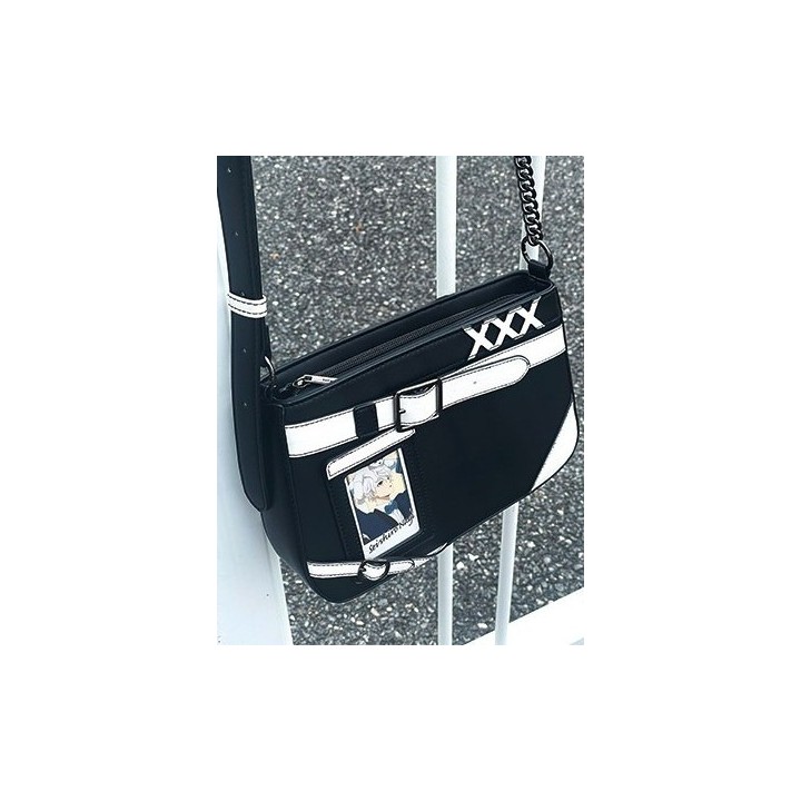 Sac ita à croix et chaîne décorative – Damier noir et blanc