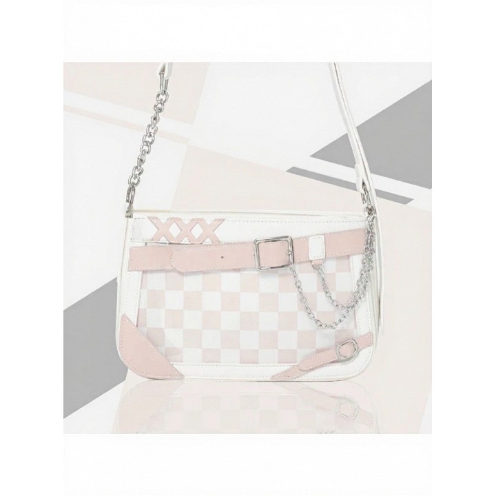 Sac ita à croix et chaîne décorative – Blanc et rose clair