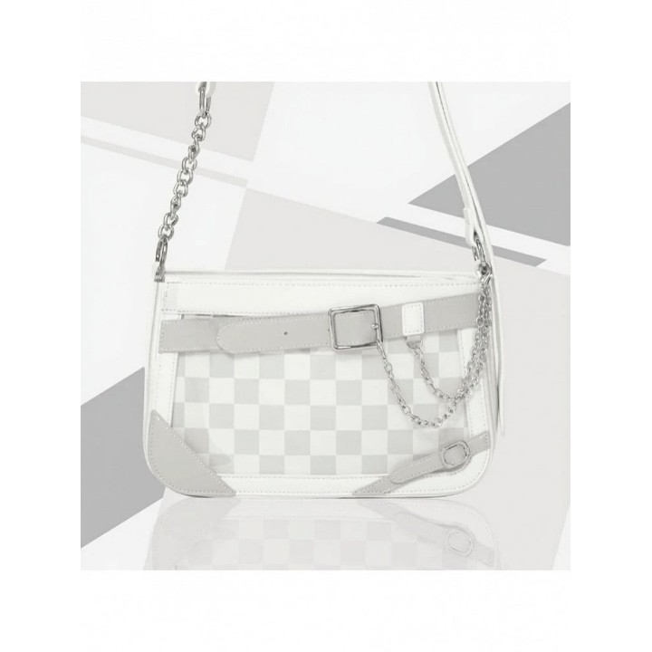 Sac ita à croix et chaîne décorative – Blanc et rose clair