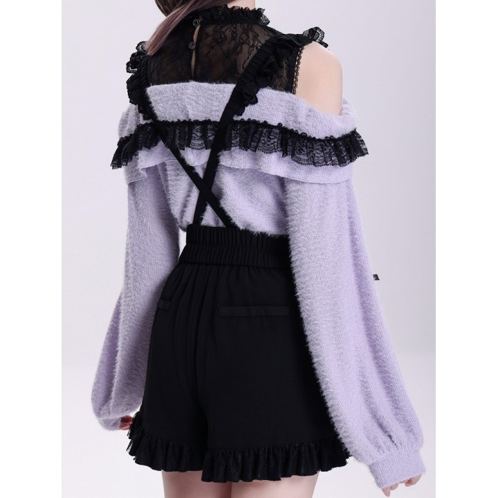 Pull Jirai Kei violet épaules dénudées