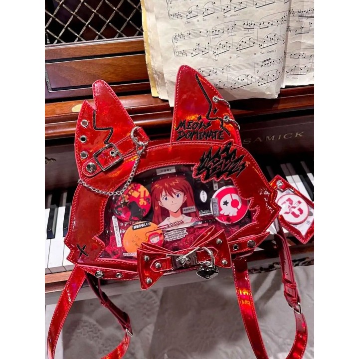 Sac cabas ita oreilles de chat, nœud et clous (porte-cartes offert) – Rouge