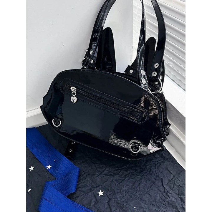Sac cabas ita oreilles de chat, nœud et clous (porte-cartes offert) – Noir