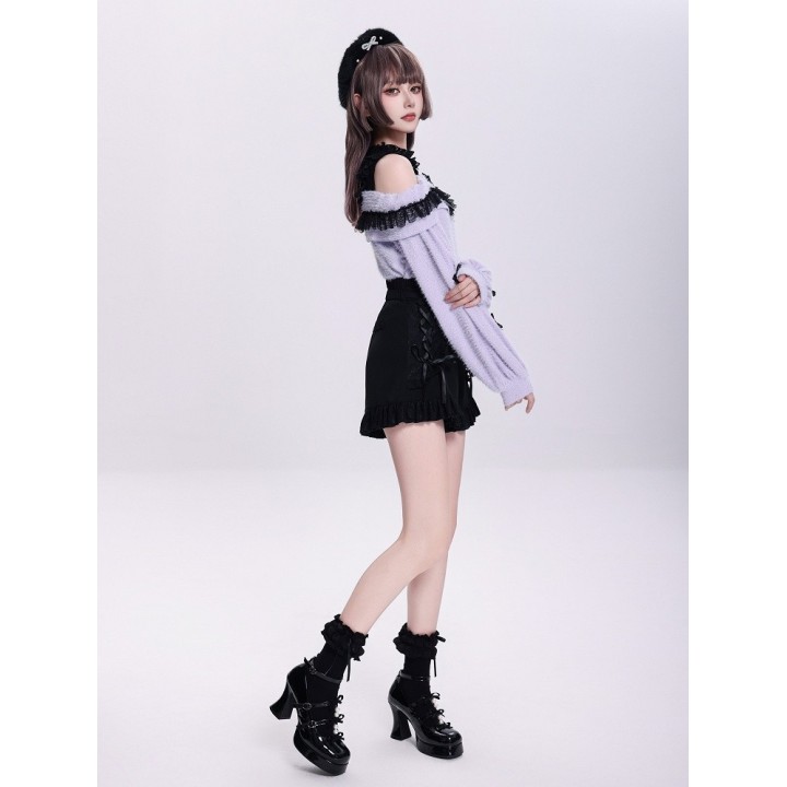 Pull Jirai Kei violet épaules dénudées