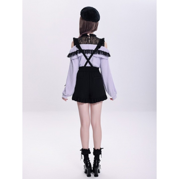 Pull Jirai Kei violet épaules dénudées