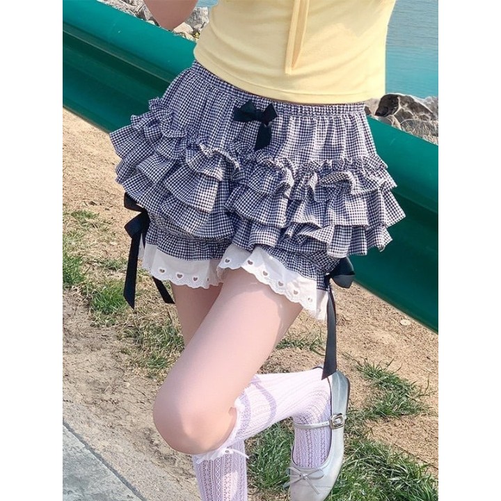 Bloomer lolita bouffant à volants et nœuds – Carreaux