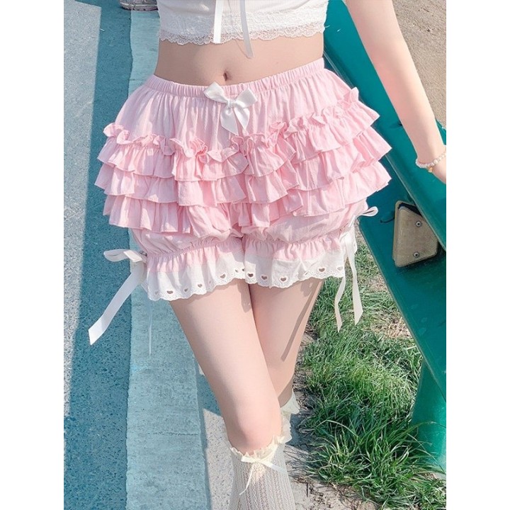 Bloomer lolita bouffant à volants et nœuds – Rose