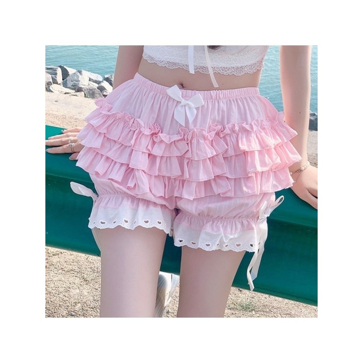 Bloomer lolita bouffant à volants et nœuds – Rose