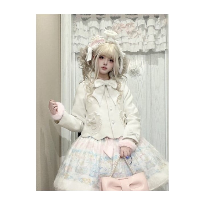 Manteau lolita col Claudine à nœud – Blanc