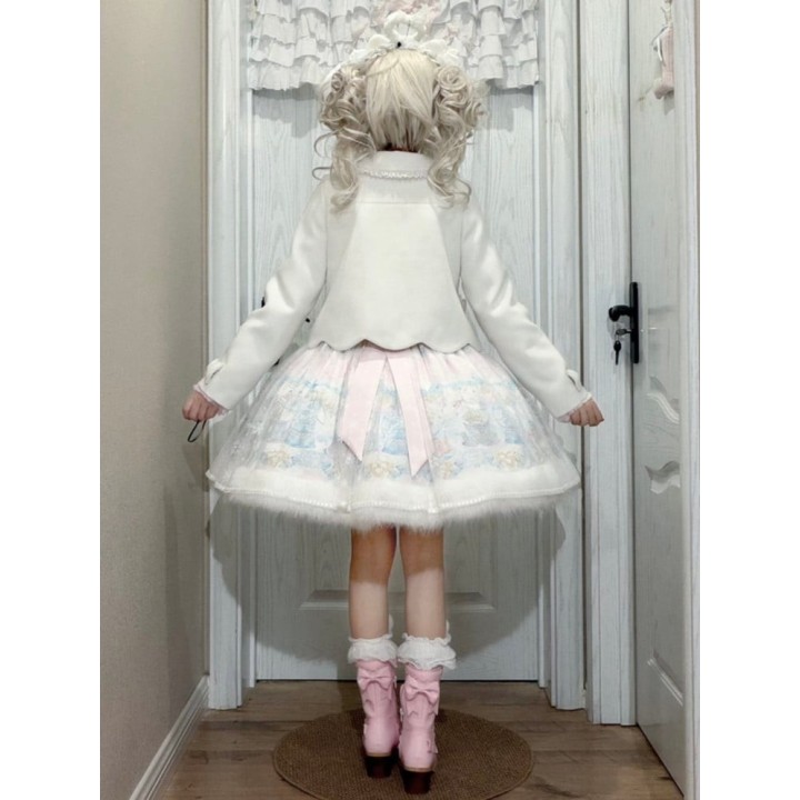 Manteau lolita col Claudine à nœud – Blanc