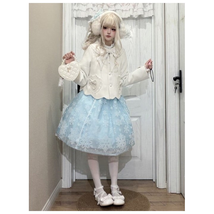 Manteau lolita col Claudine à nœud – Blanc