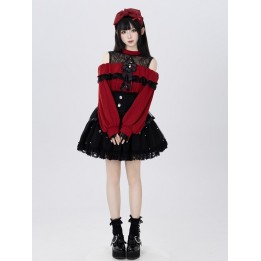 Pull Jirai Kei rouge épaules dénudées