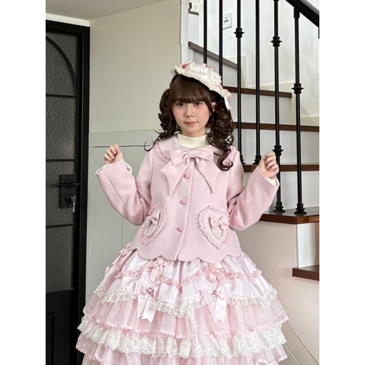 Manteau lolita col Claudine à nœud – Rose
