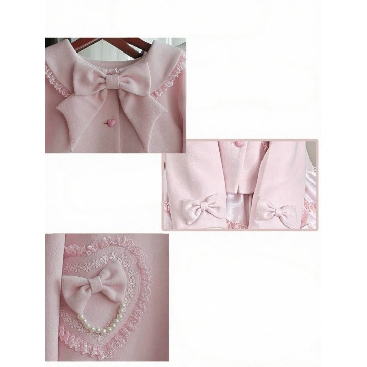 Manteau lolita col Claudine à nœud – Rose