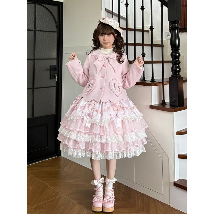 Manteau lolita col Claudine à nœud – Rose