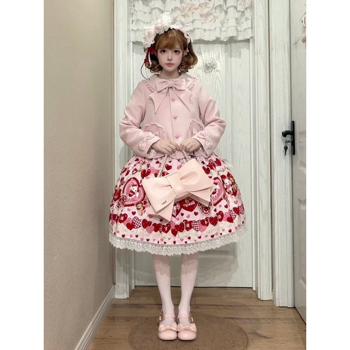 Manteau lolita col Claudine à nœud – Rose