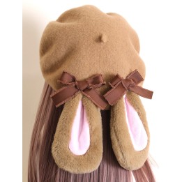 Béret marron à oreilles de lapin et nœuds
