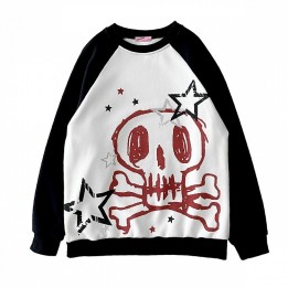 Sweat noir et blanc imprimé têtes de mort et étoiles