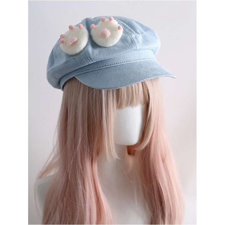 Béret Jirai Kei bleu à oreilles de chat amovibles