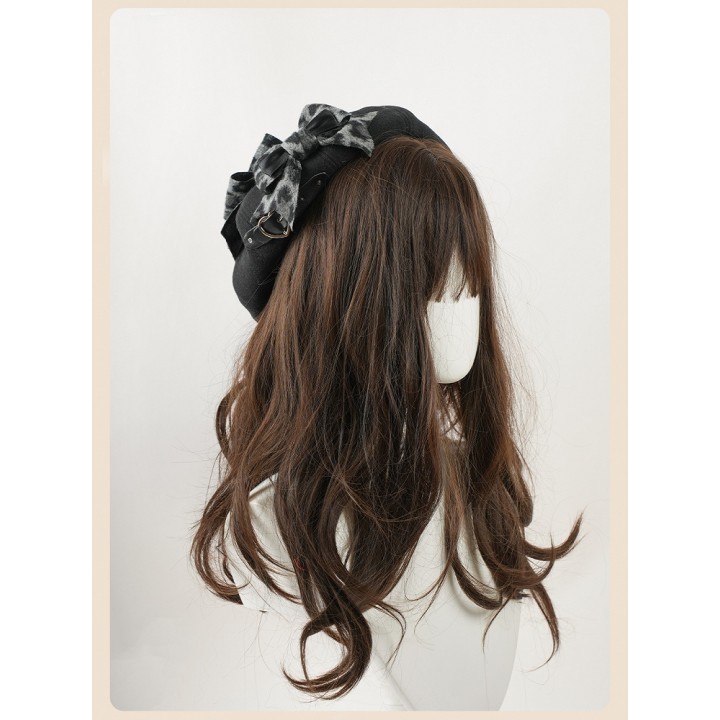 Béret léopard à grand nœud et barrette chaton