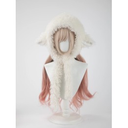 Bonnet capuche blanc à oreilles d'agneau et liens