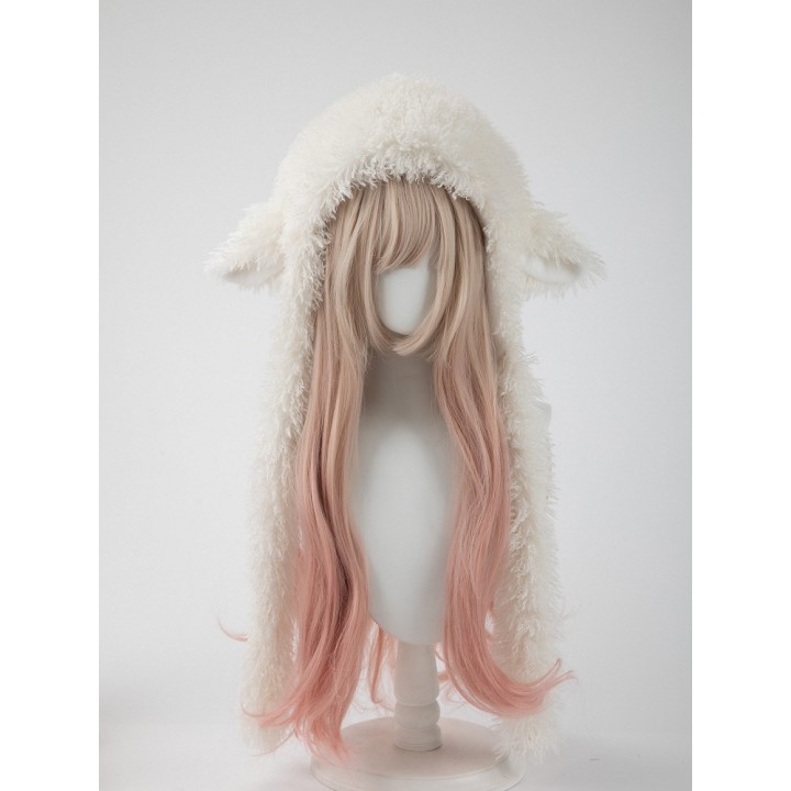 Bonnet capuche blanc à oreilles d'agneau et liens