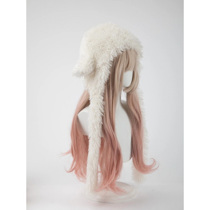 Bonnet capuche blanc à oreilles d'agneau et liens
