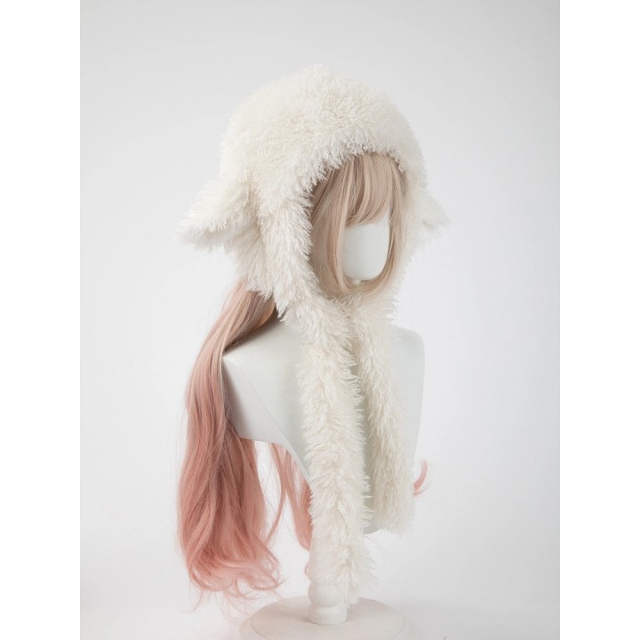 Bonnet capuche blanc à oreilles d'agneau et liens