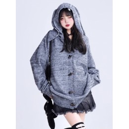 Gilet à capuche oreilles de lapin gris