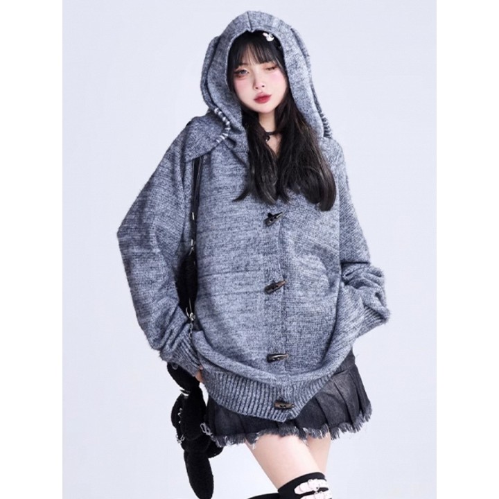 Gilet à capuche oreilles de lapin gris