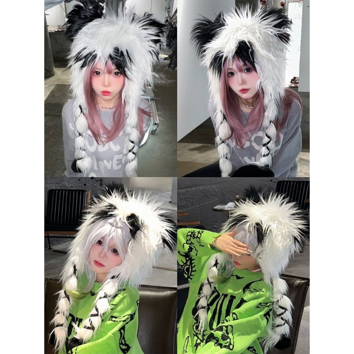 Bonnet à poils longs panda ou panda roux
