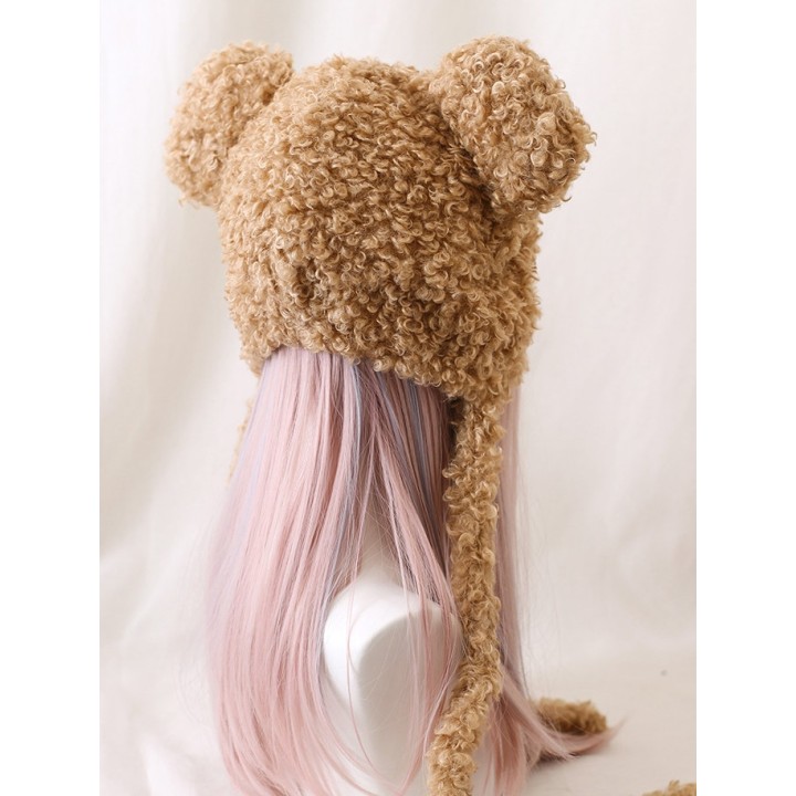 Bonnet oreilles d'ourson blanc ou marron