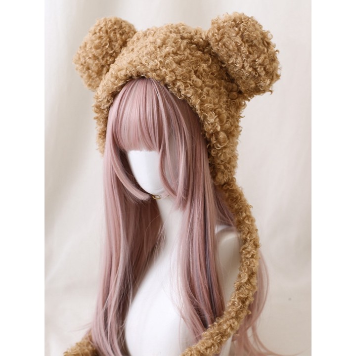 Bonnet oreilles d'ourson blanc ou marron
