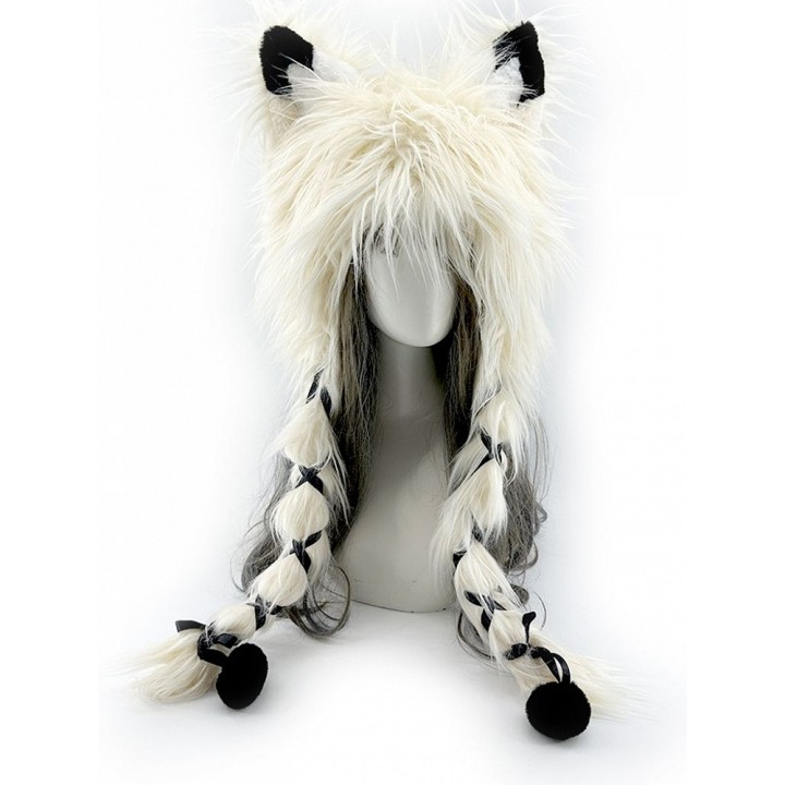 Bonnet renard à poils longs orange, blanc ou rose