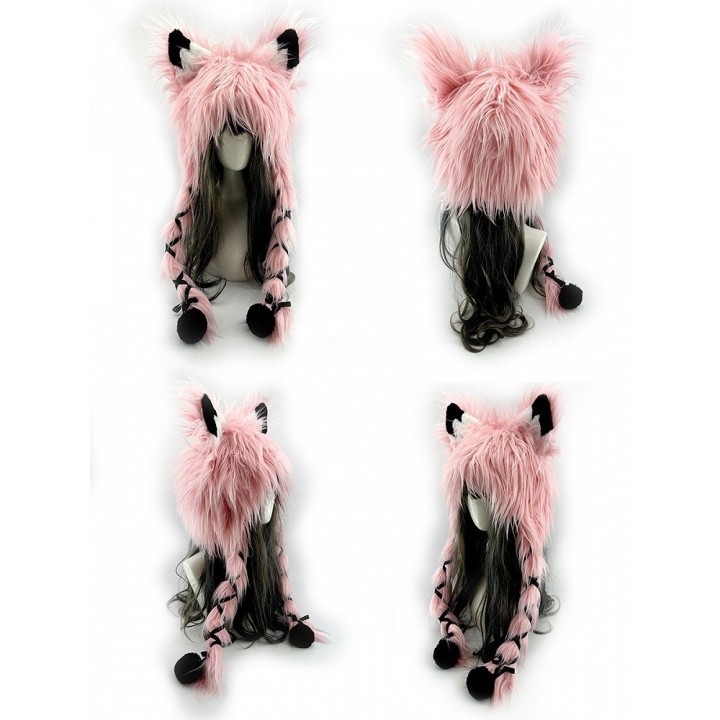 Bonnet renard à poils longs orange, blanc ou rose