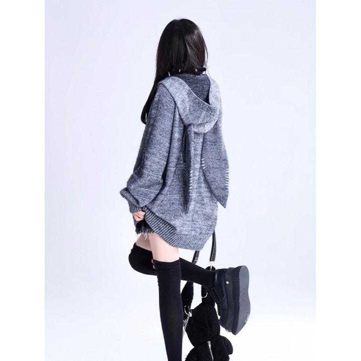 Gilet à capuche oreilles de lapin gris